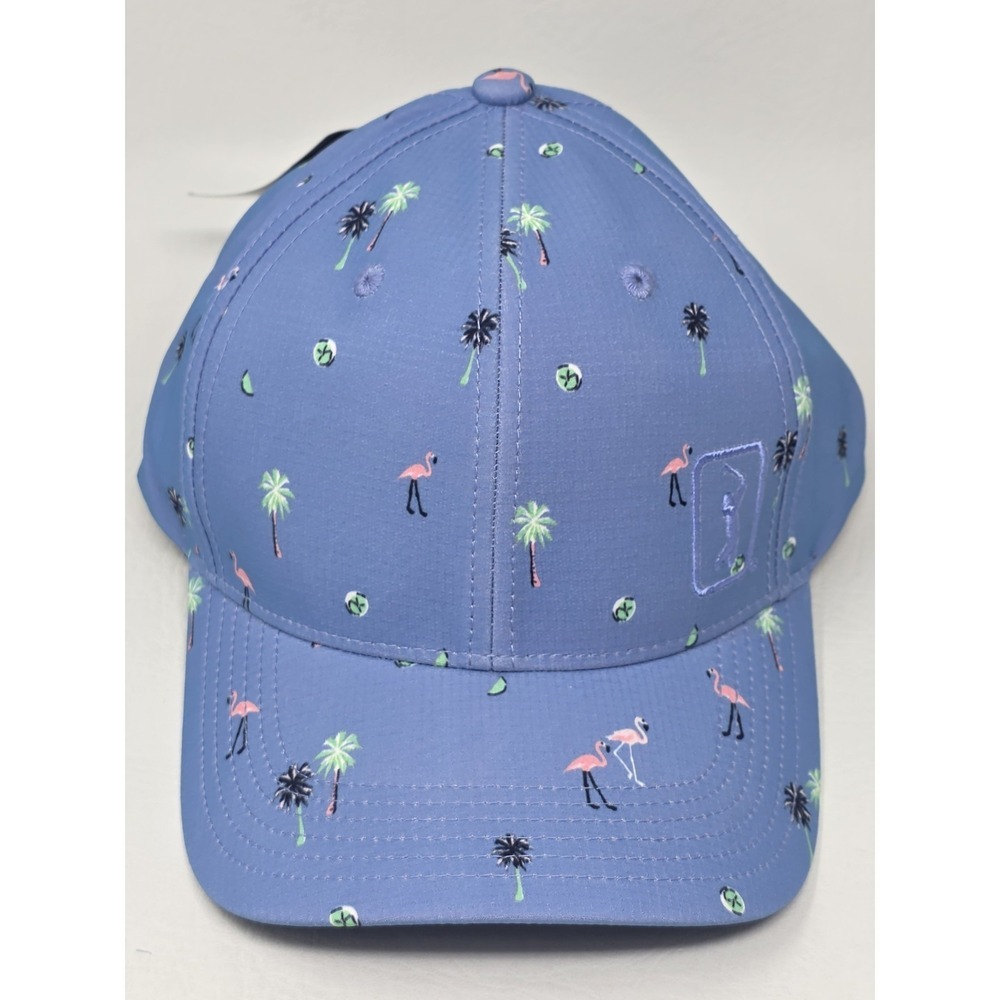 PGA Tour Flamingo Palm Trees Conversational Print Golf Flex SnapBack Cap New